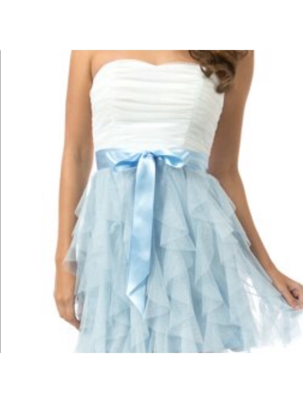 Teeze Me White Strapless Corkscrew Chiffon Mini Dress with Satin Bow, Size 3 EUC